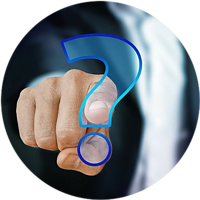 Image of a man pointing at a question mark