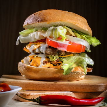 Close up of a vegan cheese burger. 