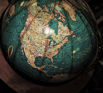 A wooden globe: model of the Earth. 