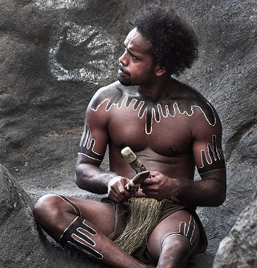 Aboriginal man in traditional body paint. 