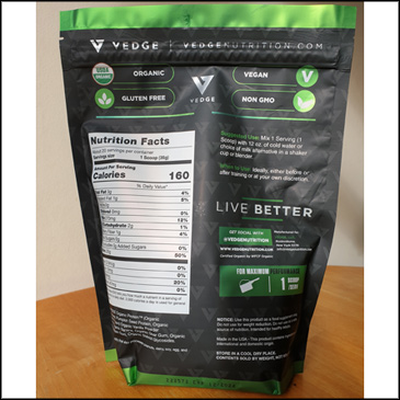 Vedge Nutrition plant protein ingredients (back of pouch).