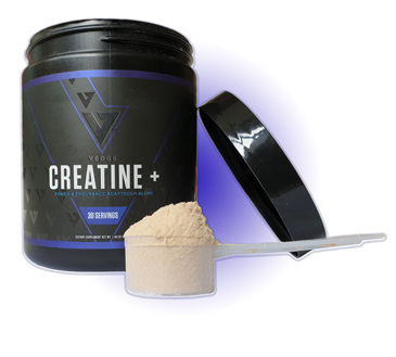 A tub of Vedge Nutrition Creatine+ supplement. 