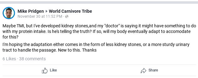 Mike developed kidney stones on the carnivore diet. 
